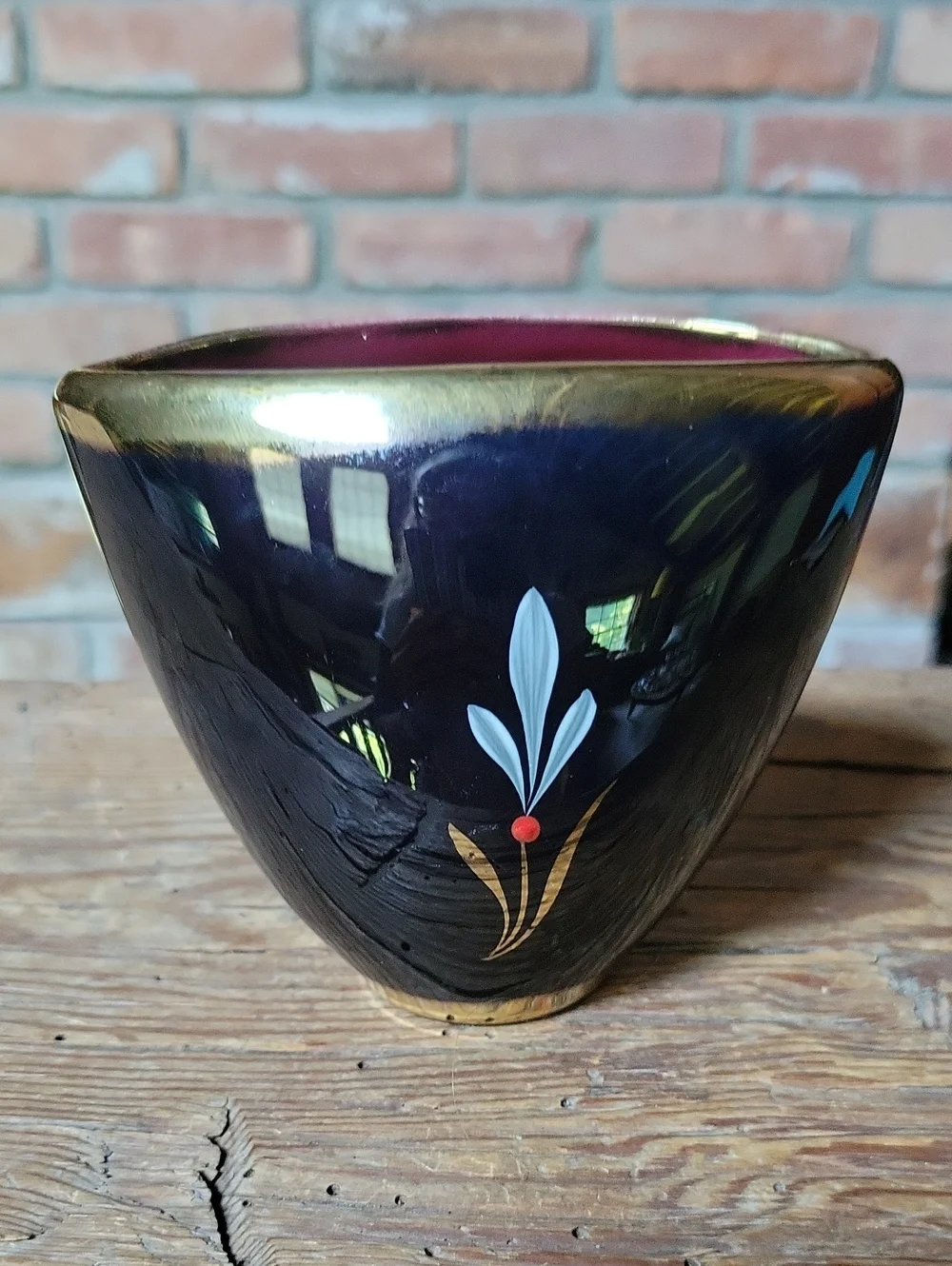 MCM Vintage Bavarian Cobalt Blue & 24K Gold Floral Planter Vase - Picture 4 of 7